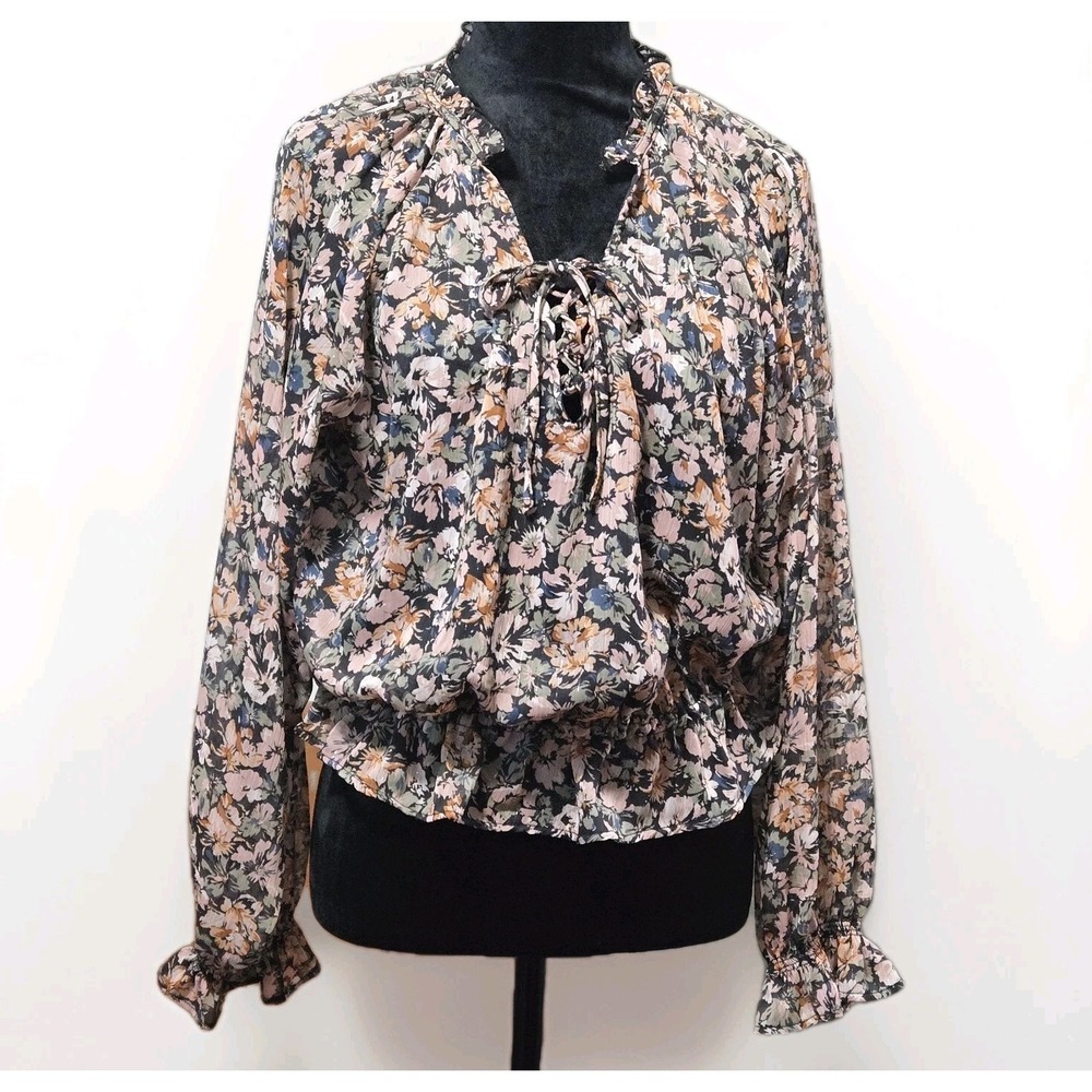 American Eagle Outfitters Romantic Ruffled Long Sleeve Floral Semi Sheer Sz M